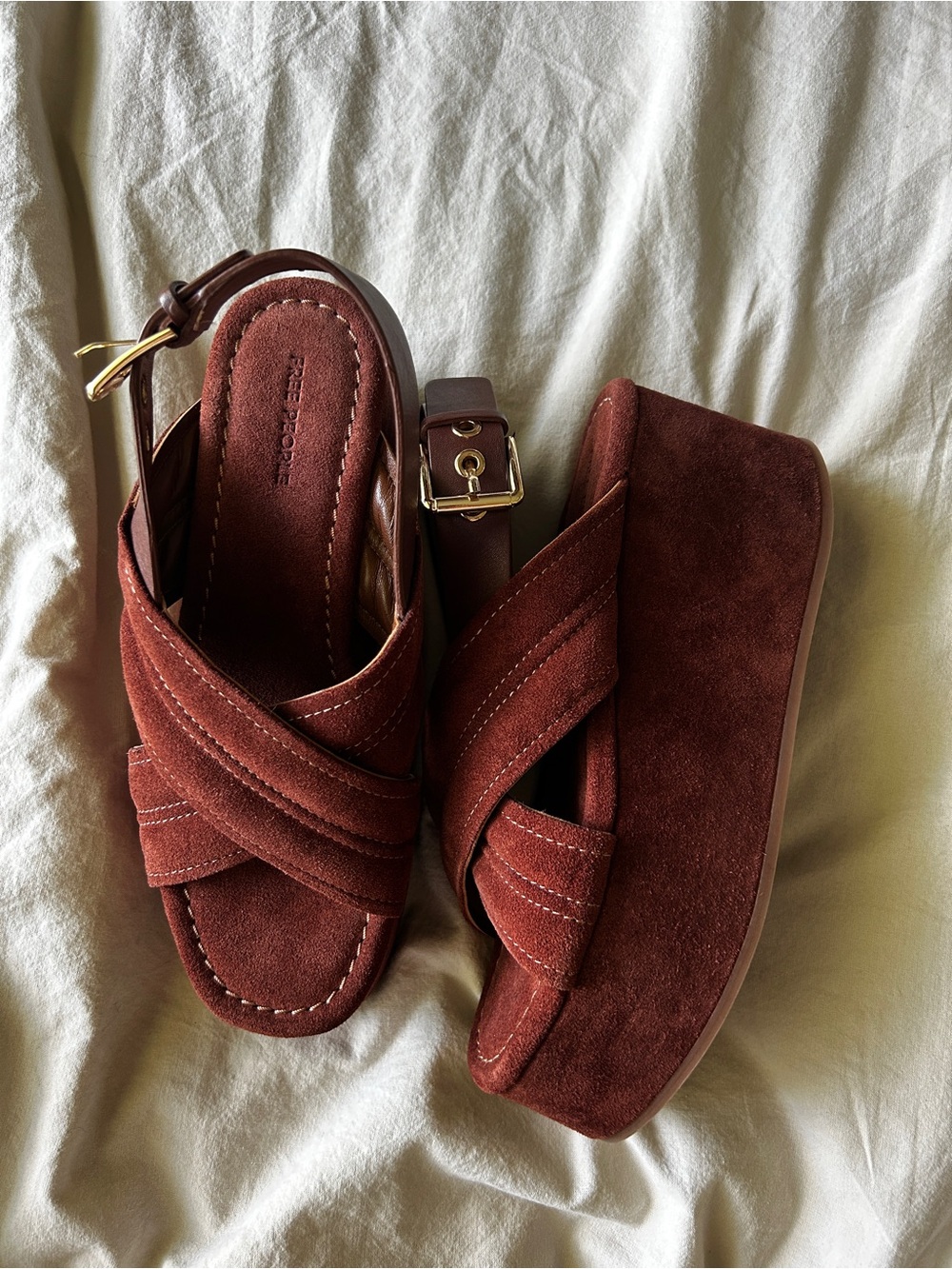 Free People Size 7 Rust Suede Platform Sandals